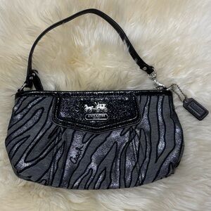 Coach Animal Zebra Print Small Black
Metallic Silver Clutch Shoulder
Handbag